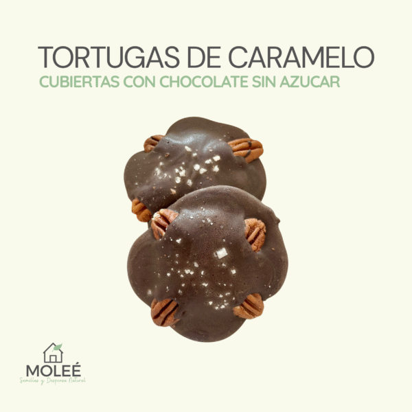 Tortugas de Caramelo cubiertas con Chocolate sin Azúcar y Sal de Mar